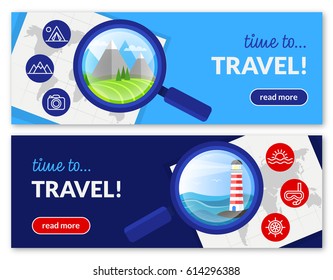 Time to travel! Set of flat vector banners.