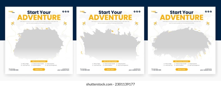 Time to Travel social media post banner template design, 3 in 1 travel banner bundle