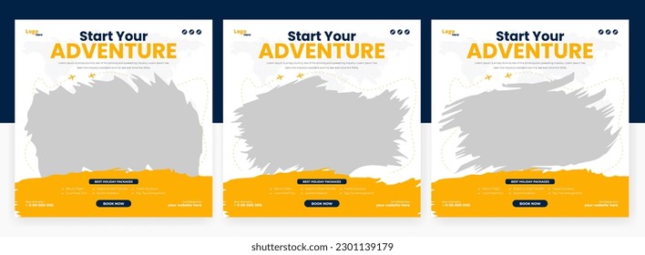 Time to Travel social media post banner template design, 3 in 1 travel banner bundle