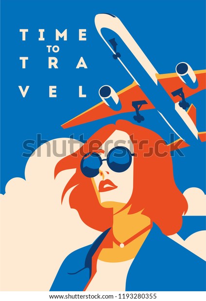 旅行時間 と 夏休み のポスター 飛行機の旅行用テンプレート