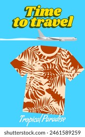 Time to travel Summer T-shirt and apparel design poster retro, airplane, palms