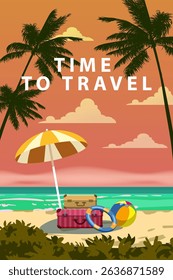 Time to travel summer vacation poster with luggage bags