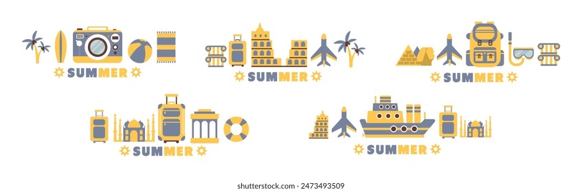 Time to Travel and Summer Vacation Wanderlust Flat Object Vector Set