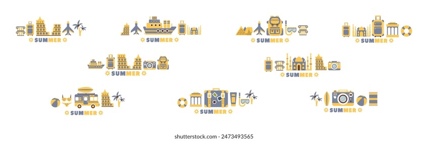 Time to Travel and Summer Vacation Wanderlust Flat Object Vector Set