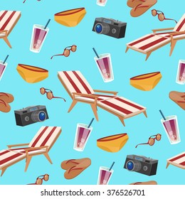 Time to Travel. Summertime Holidays Seamless Pattern with Swimming Accessories. Vector illustration