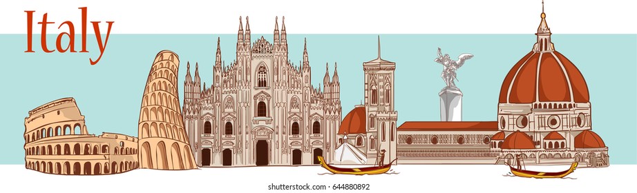 Time to travel. Tourism in Italy. Flat design, vector illustration