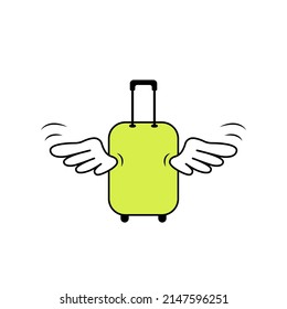 time to travel, vacation is coming, green suitcase with a white wings, flying baggage, airline sticker