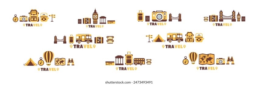 Time to Travel and Vacation Wanderlust Flat Object Vector Set