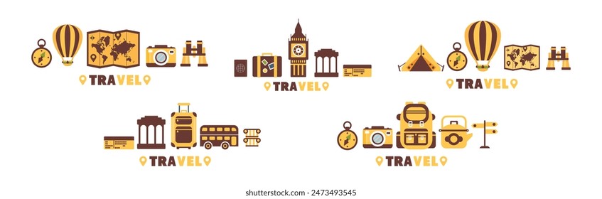 Time to Travel and Vacation Wanderlust Flat Object Vector Set