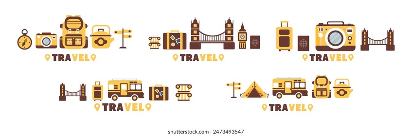 Time to Travel and Vacation Wanderlust Flat Object Vector Set