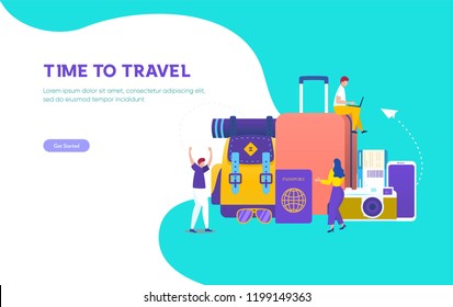 Time to travel vector concept illustration, people travel around the world, can use for, landing page, template, ui, web, mobile app, poster, banner, flyer