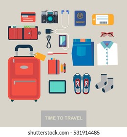 Time to travel vector flat background 