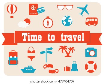 Time to travel. Vector icons set. 