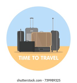 Time to travel Vector illustration. Modern suitcase set for traveling and business trips.