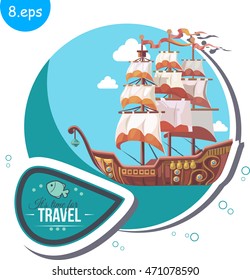it is time for travel. Vector illustration of a sailing ship