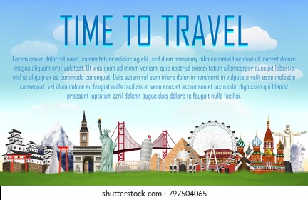 time to travel with world landmark vector