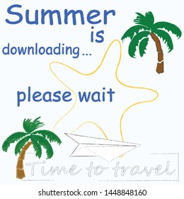 Time to travel.Holiday scene with sea star and palm.Vacation.