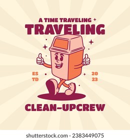 A Time Travelling Clean Upcrew Retro Illustration for Poster and Sticker