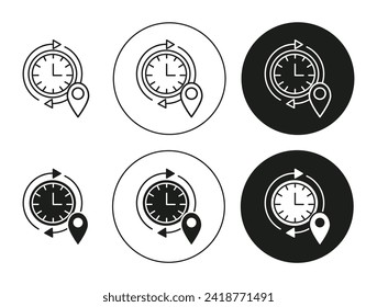 Time Traveling flach Linie Symbol Sammlung. Zeitreise-Set mit schwarz-weißer Vektorgrafik