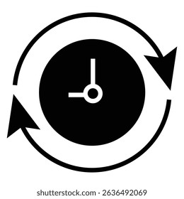 Time Travelling icon Flat outline fill black and white