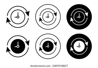 Time Travelling in past icon clock vector flat style. reverse back time watch symbol line art 