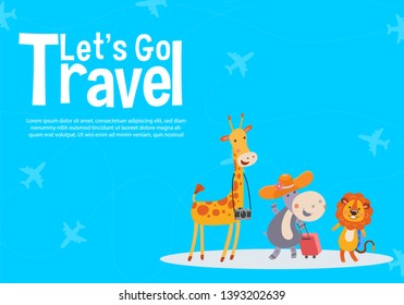 It’s Time to Travel.Travel banner with animal.Modern flat design. EPS 10. Colorful.