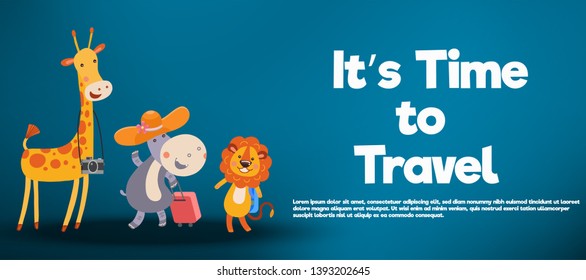 It’s Time to Travel.Travel banner with animal.Modern flat design. EPS 10. Colorful.