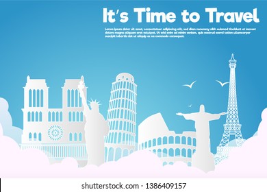 It’s Time to Travel.Travel banner with sky.Modern flat design. EPS 10. Colorful.