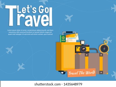 It’s Time to Travel.Travel banner with sky.Modern flat design. EPS 10. Colorful.