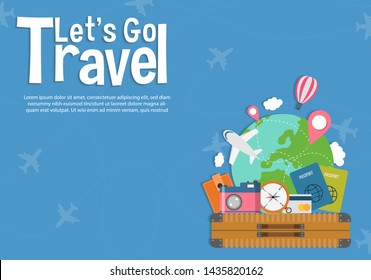 It’s Time to Travel.Travel banner with sky.Modern flat design. EPS 10. Colorful.