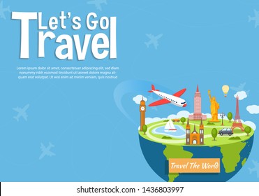 It’s Time to Travel.Travel banner with sky.Modern flat design. EPS 10. Colorful.