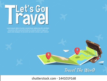 It’s Time to Travel.Travel banner with sky.Modern flat design. EPS 10. Colorful.