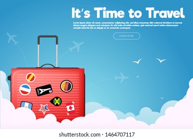 It’s Time to Travel.Travel banner with sky.Modern flat design. EPS 10. Colorful.