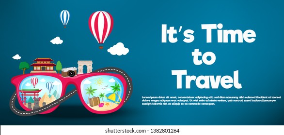 It’s Time to Travel.Travel banner.Modern flat design. EPS 10. Colorful.
