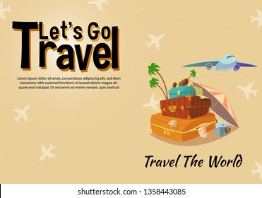 It’s Time to Travel.Trip to World. Travel to World. Vacation. Road trip. Tourism. Travel banner.Modern flat design. EPS 10. Colorful. 