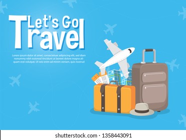 It’s Time to Travel.Trip to World. Travel to World. Vacation. Road trip. Tourism. Travel banner.Modern flat design. EPS 10. Colorful. 