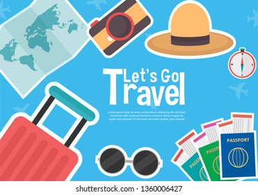 It’s Time to Travel.Trip to World. Travel to World. Vacation. Road trip. Tourism. Travel banner.Modern flat design. EPS 10. Colorful. 