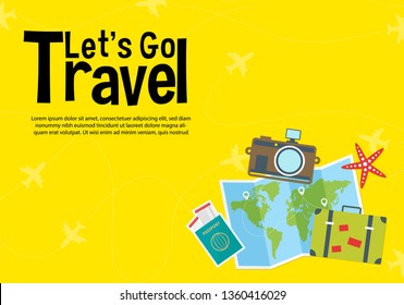It’s Time to Travel.Trip to World. Travel to World. Vacation. Road trip. Tourism. Travel banner.Modern flat design. EPS 10. Colorful. 