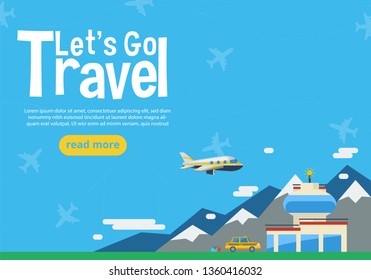 It’s Time to Travel.Trip to World. Travel to World. Vacation. Road trip. Tourism. Travel banner.Modern flat design. EPS 10. Colorful. 