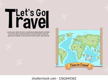 It’s Time to Travel.Trip to World. Travel to World. Vacation. Road trip. Tourism. Travel banner.Modern flat design. EPS 10. Colorful. 