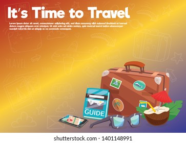 It’s Time to Travel.Trip to World. Travel to World. Vacation. Road trip. Tourism. Travel banner.Modern flat design. EPS 10. Colorful.  - Shutterstock ID 1401148991