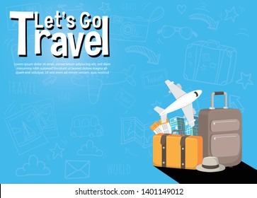 It’s Time to Travel.Trip to World. Travel to World. Vacation. Road trip. Tourism. Travel banner.Modern flat design. EPS 10. Colorful. 