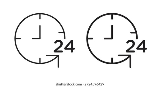 Tempo vinte e quatro ícone glifo e linha definir conceito de símbolo de linha fina.