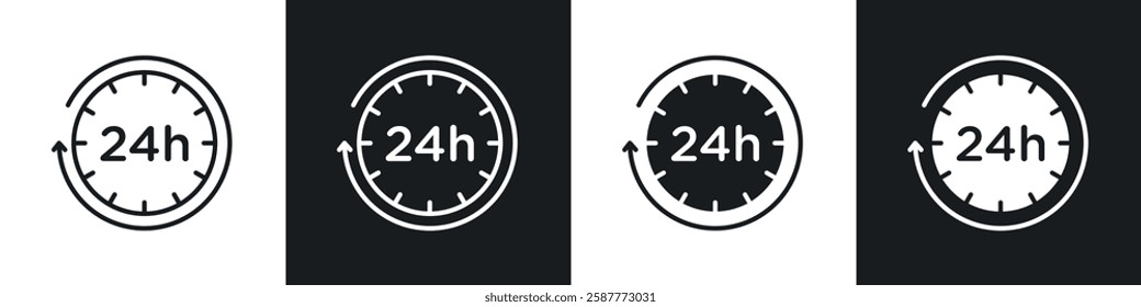 Time twenty four icon set black and white colors. Graphic Vector icons pack