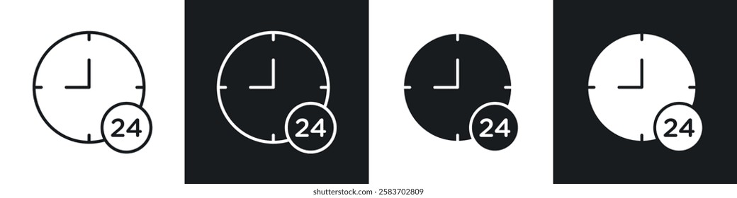 Time twenty four icons collection in black and white filled and line versions