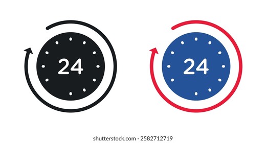 Time twenty four icons set vectors black and colored style