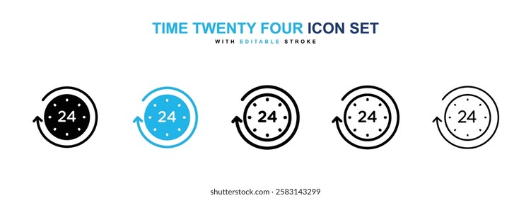 Time twenty four icons vector collection in black and blue colors on white background