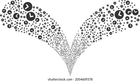 Time twice fireworks stream. Time fireworks double fountain. Object fountain is combined from random time pictographs as fireworks.