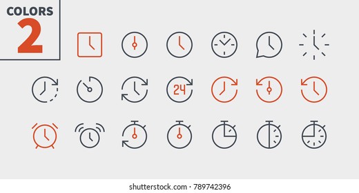 Time UI Pixel Perfect Well-crafted Vector Thin Line Icons 48x48 Ready for 24x24 Grid for Web Graphics and Apps with Editable Stroke. Simple Minimal Pictogram Part 1-2