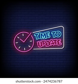 Zeit bis zur aktualisieren Neon-Zeichen auf Backstein-Wand-Hintergrund-Vektorgrafik
